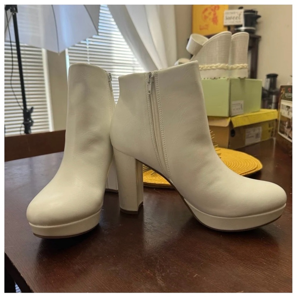 Elegant White Faux Leather Ankle Boots